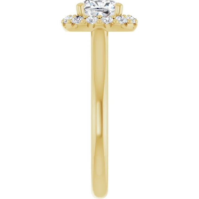 Cushion Halo Solitaire Yellow Gold Moissanite Engagement Ring