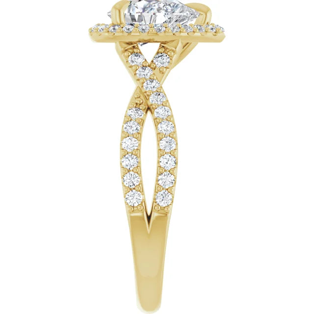 Pear Yellow Gold Twist Band Halo Moissanite Engagement Ring