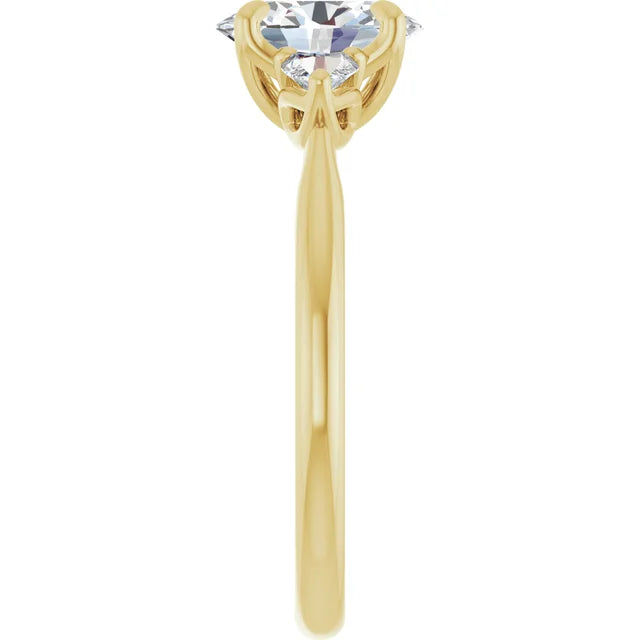 Oval Yellow Gold Tri Stone Moissanite Engagement Ring