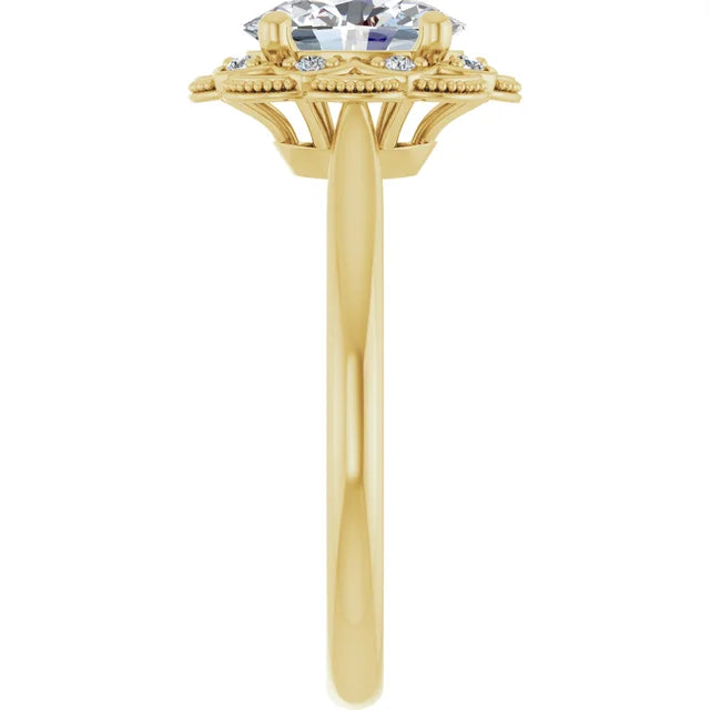 Oval Yellow Gold Halo Moissanite Engagement Ring
