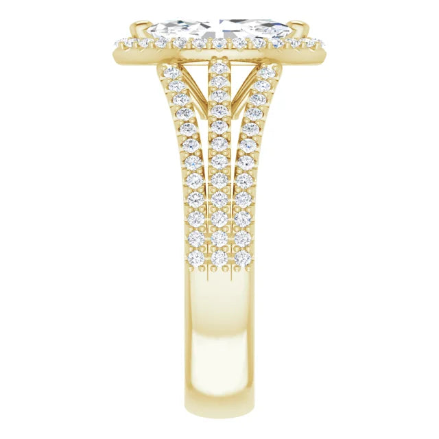 Marquise Yellow Gold Halo Split Pave Moissanite Engagement Ring