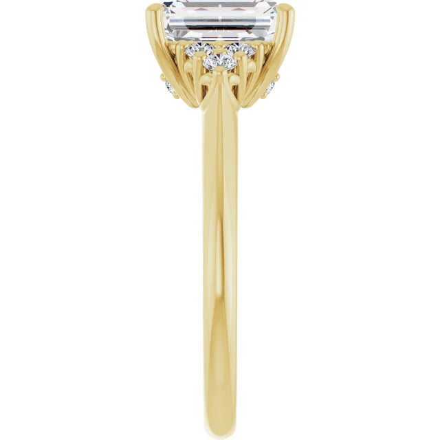 Emerald Yellow Gold Accent Style Moissanite Engagement Ring