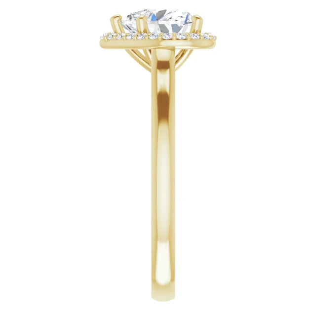 Yellow Gold Heart Halo Solitaire Engagement Ring. Moissanite