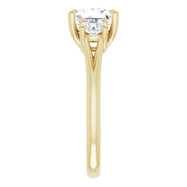 Princess Yellow Gold Tri Stone Moissanite Engagement Ring