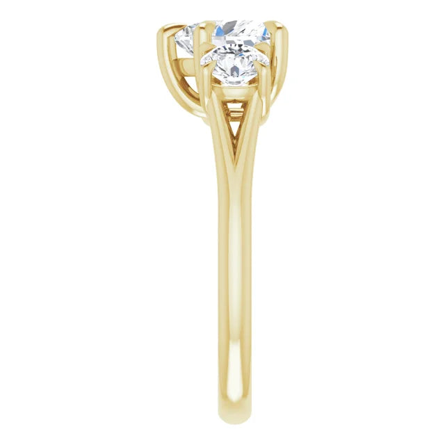 Heart Yellow Gold Tri Stone Moissanite Engagement Ring