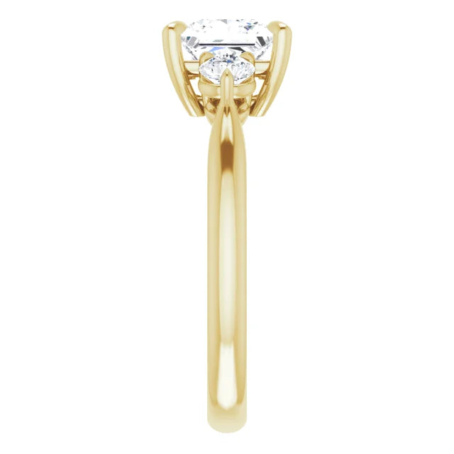 Princess Yellow Gold Tri Stone Moissanite Engagement Ring
