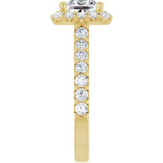 Princess Yellow Gold Halo Moissanite Engagement Ring
