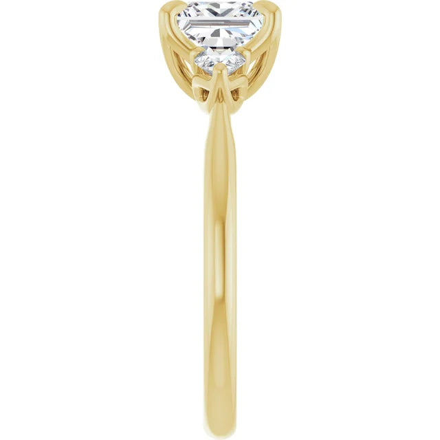 Princess Yellow Gold Tri Stone Moissanite Engagement Ring