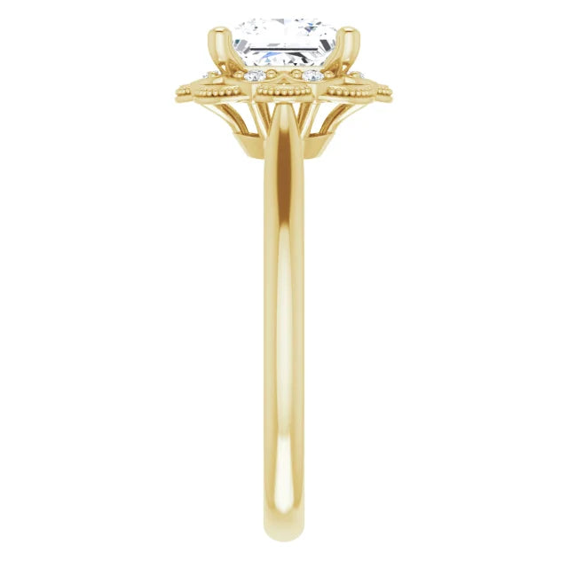 Princess Yellow Gold Halo Moissanite Engagement Ring