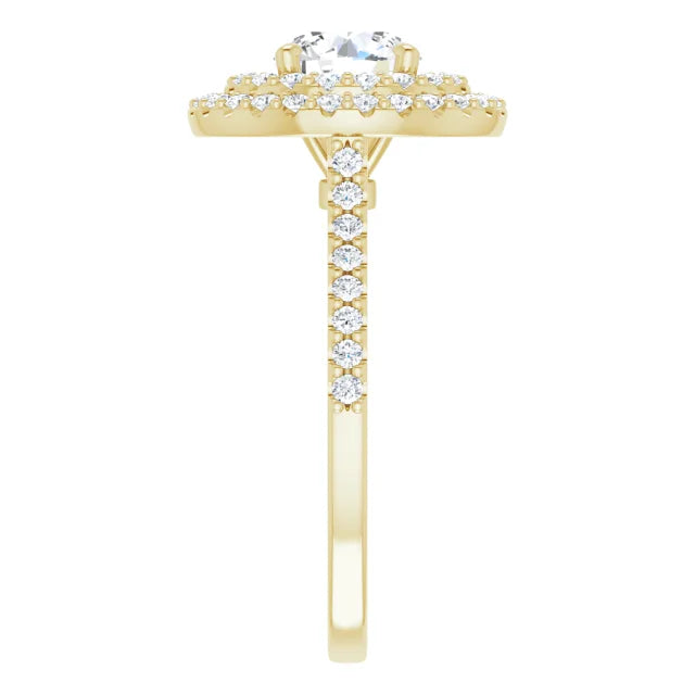 Round Brilliant Double Halo Yellow Gold Moissanite Engagement Ring