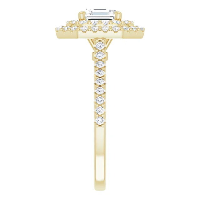 Asscher Double Halo Yellow Gold Moissanite Engagement Ring