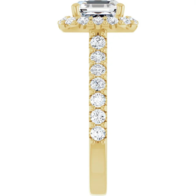 Asscher Yellow Gold Halo Moissanite Engagement Ring