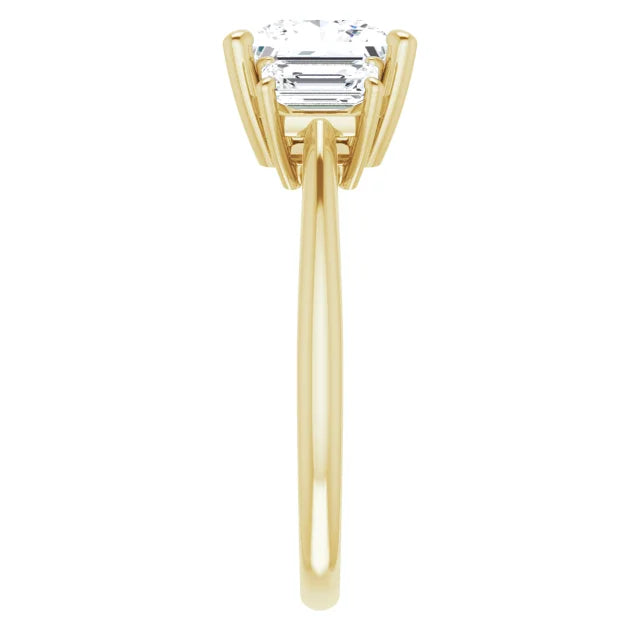 Princess Yellow Gold Tri Stone Moissanite Engagement Ring