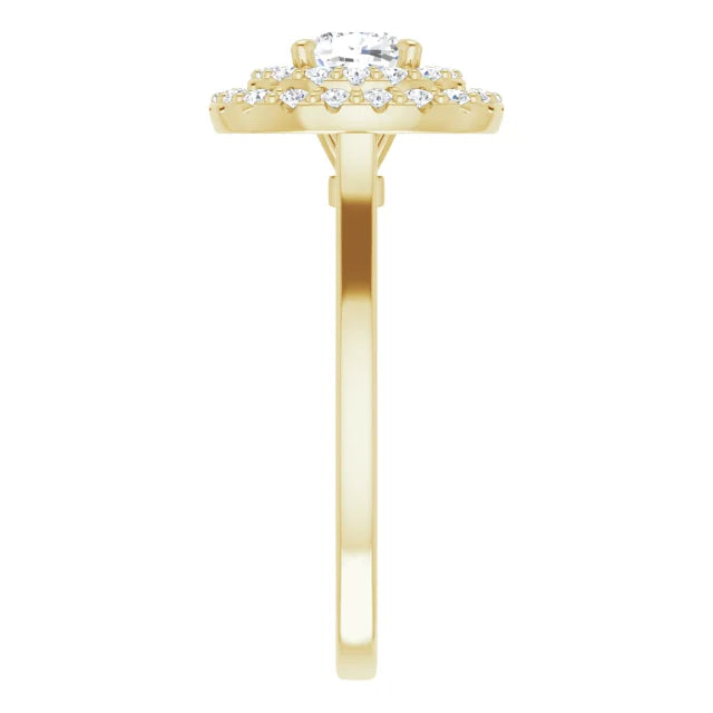 Cushion Yellow Gold Double Halo Solitaire Moissanite Engagement Ring