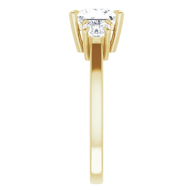 Princess Yellow Gold Tri Stone Moissanite Engagement Ring
