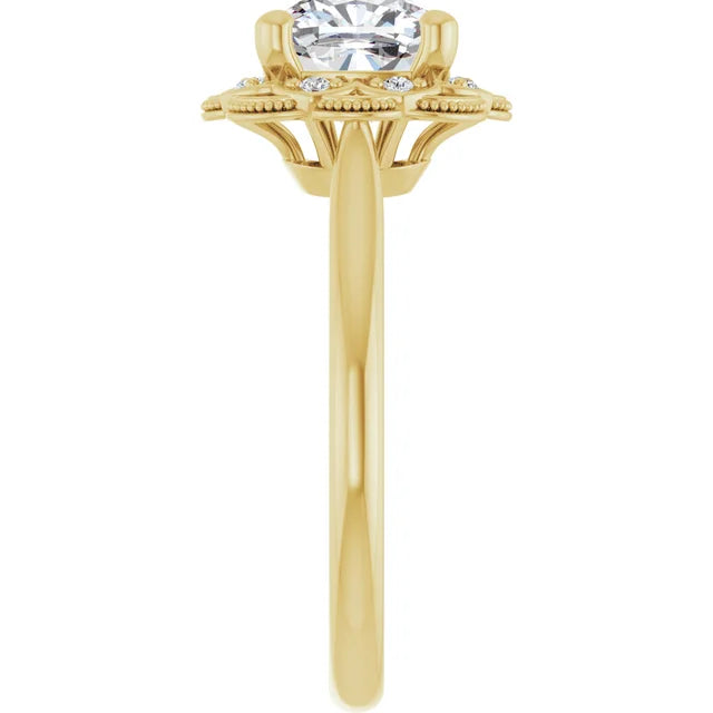Cushion Yellow Gold Halo Moissanite Engagement Ring