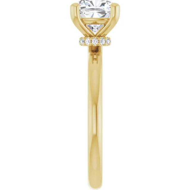 Cushion Low Hidden Halo Solitaire Engagement Ring