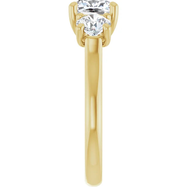 Cushion Yellow Gold Tri Stone Moissanite Engagement Ring