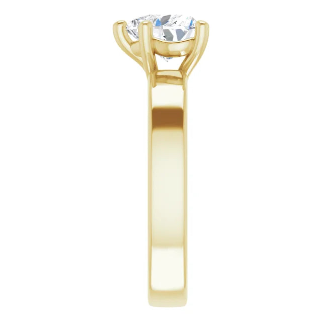 Heart Yellow Gold Wide Band Solitaire Moissanite Engagement Ring