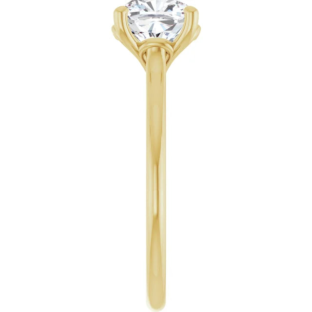 Cushion Yellow Gold Four Claw Solitaire Moissanite Engagement Ring