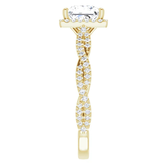 Princess Yellow Gold Halo Twist Pave Moissanite Engagement Ring