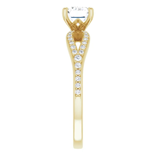 Emerald Yellow Gold East West Split Band Moissanite Engagement Ring