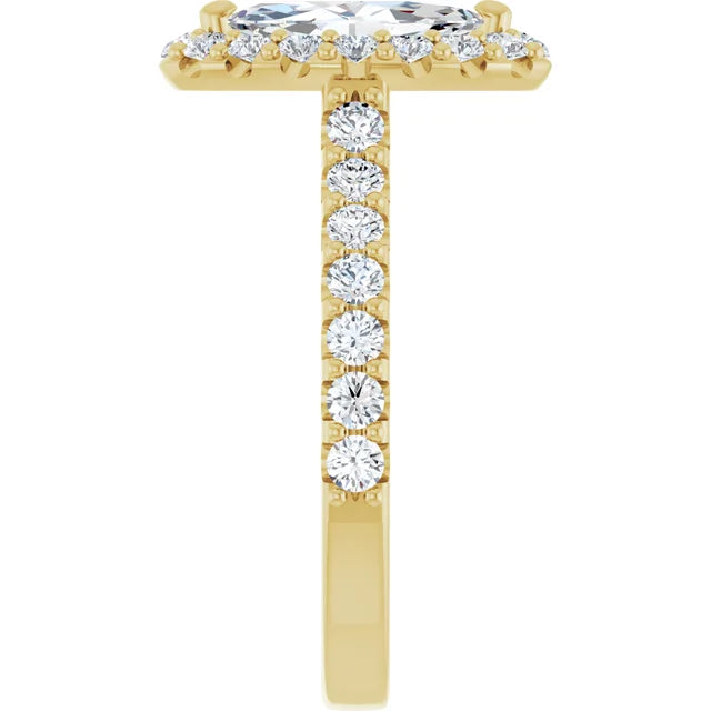 Marquise Yellow Gold Halo Moissanite Engagement Ring