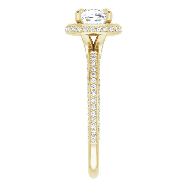 Cushion Yellow Gold Halo Pave Style Moissanite Engagement Ring