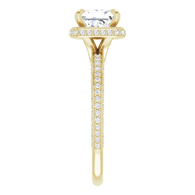 Princess Yellow Gold Halo Pave Style Moissanite Engagement Ring