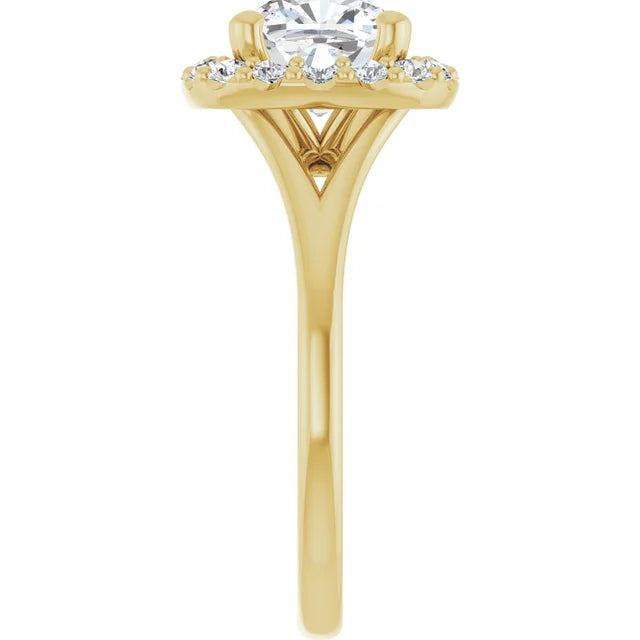 Cushion Yellow Gold Halo Solitaire Split Band Moissanite Engagement