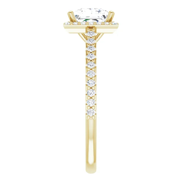 Princess Yellow Gold Halo Moissanite Engagement Ring