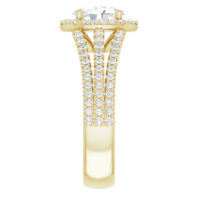 Oval Yellow Gold Halo Split Pave Moissanite Engagement Ring