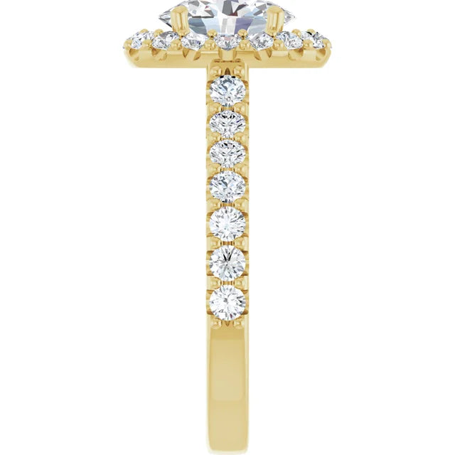 Oval Yellow Gold Halo Moissanite Engagement Ring