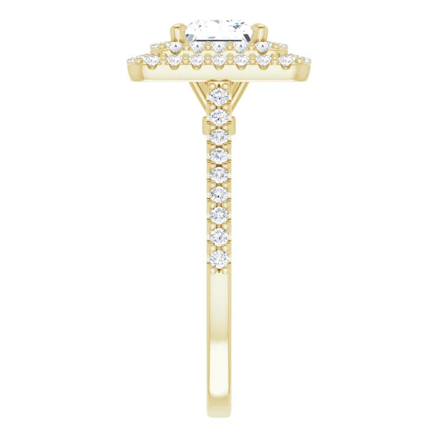 Princess Double Halo Yellow Gold Moissanite Engagement Ring