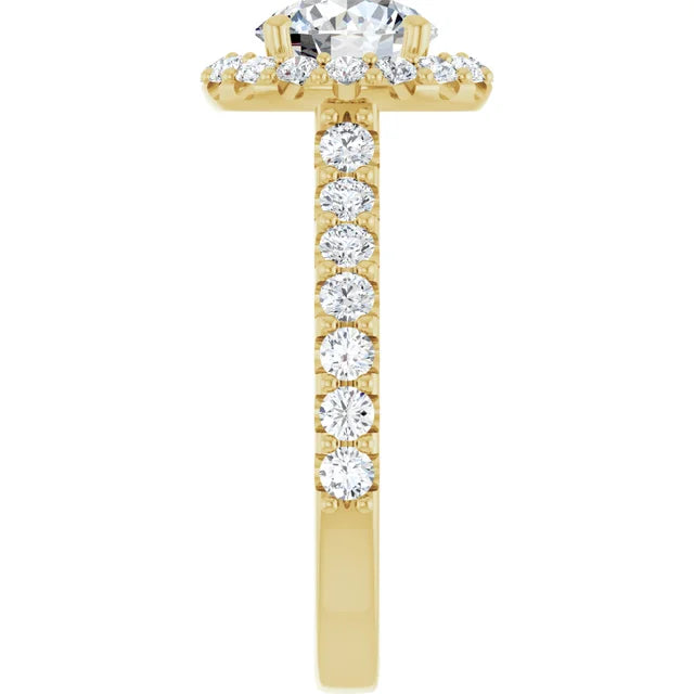 Round Brilliant Yellow Gold Halo Moissanite Engagement Ring