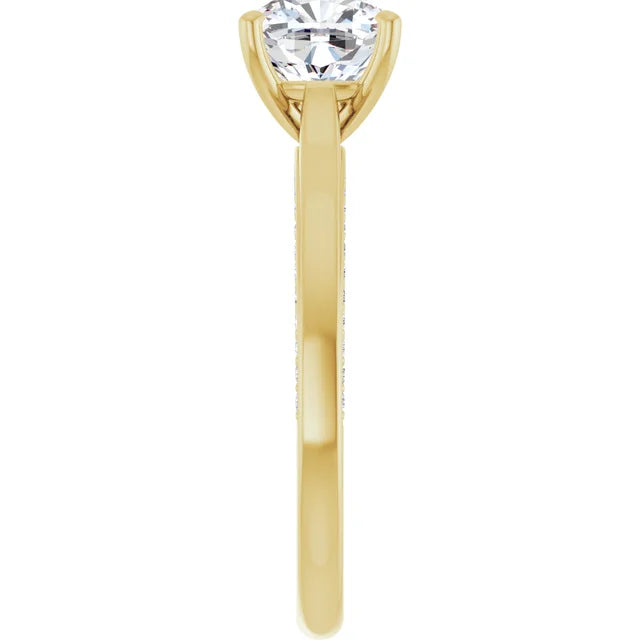 Cushion Yellow Gold Solitaire Moissanite Engagement Ring