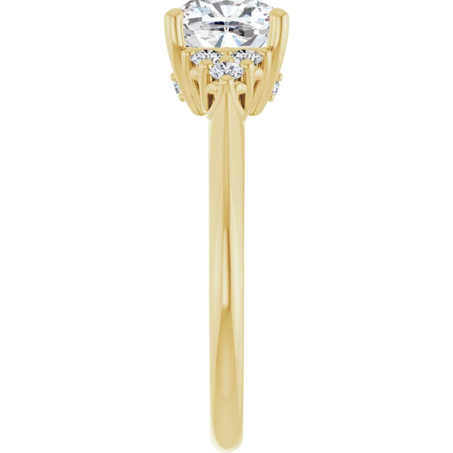 Cushion Yellow Gold Accent Style Moissanite Engagement Ring