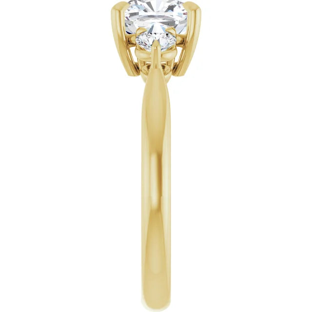 Cushion Yellow Gold Tri Stone Moissanite Engagement Ring