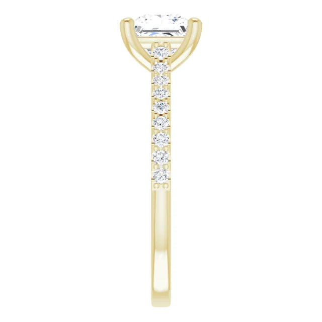 Princess Yellow Gold Pave Style Moissanite Engagement Ring
