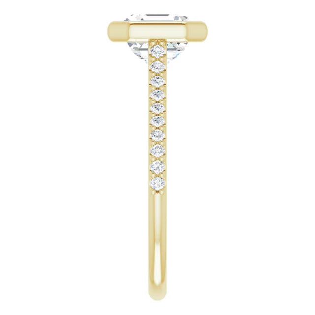Asscher Yellow Gold Bezel Pave Moissanite Engagement Ring