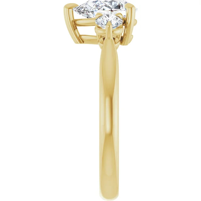 Pear Yellow Gold Tri Stone Moissanite Engagement Ring