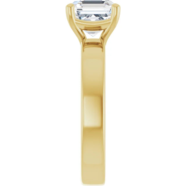 Asscher Yellow Gold Wide Band Solitaire Moissanite Engagement Ring