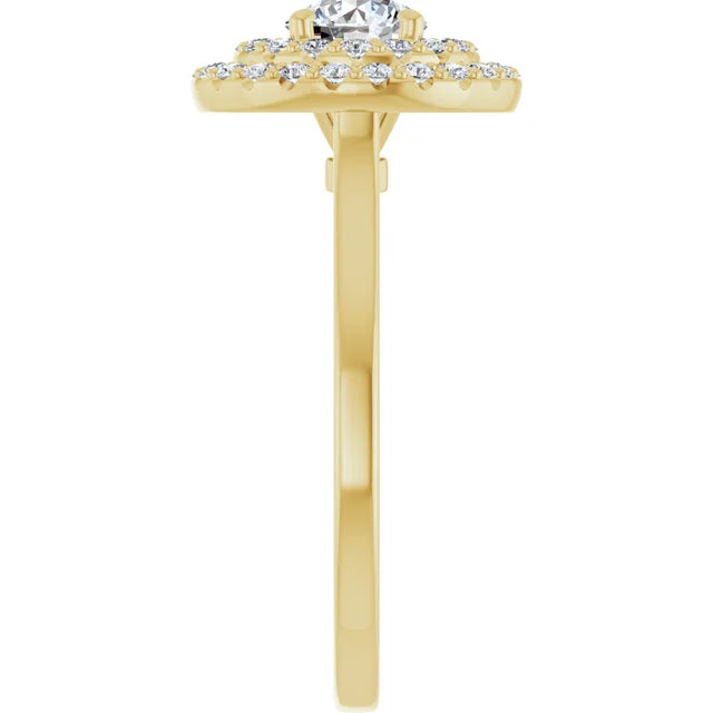 Round Brilliant Yellow Gold Double Halo Solitaire Moissanite Engagement Ring