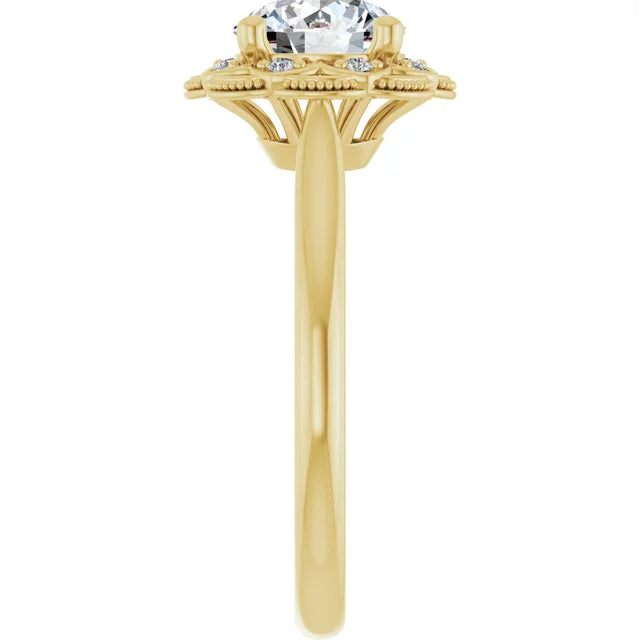 Round Brilliant Yellow Gold Halo Moissanite Engagement Ring