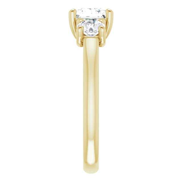 Princess Yellow Gold Tri Stone Moissanite Engagement Ring