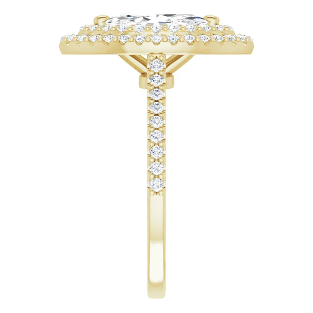 Marquise Double Halo Yellow Gold Moissanite Engagement Ring