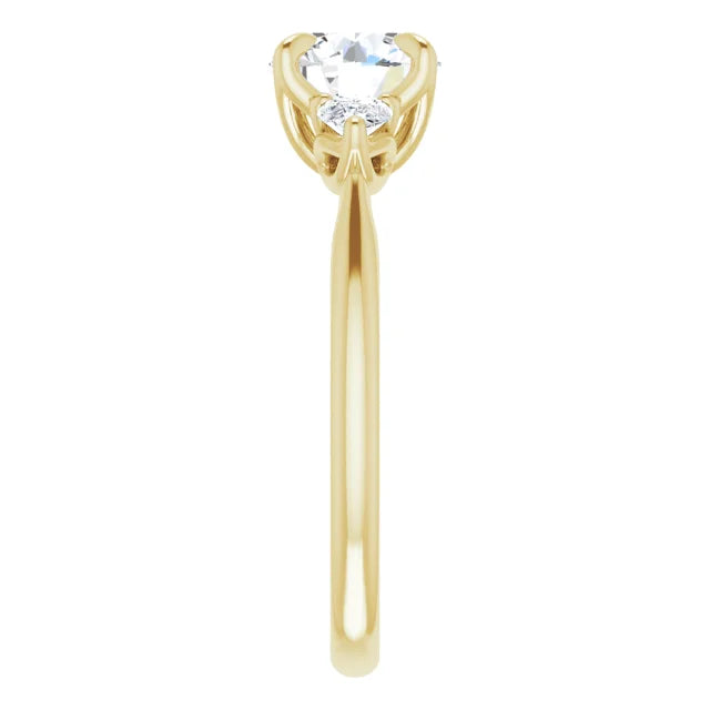 Round Brilliant Yellow Gold Tri Stone Moissanite Engagement Ring