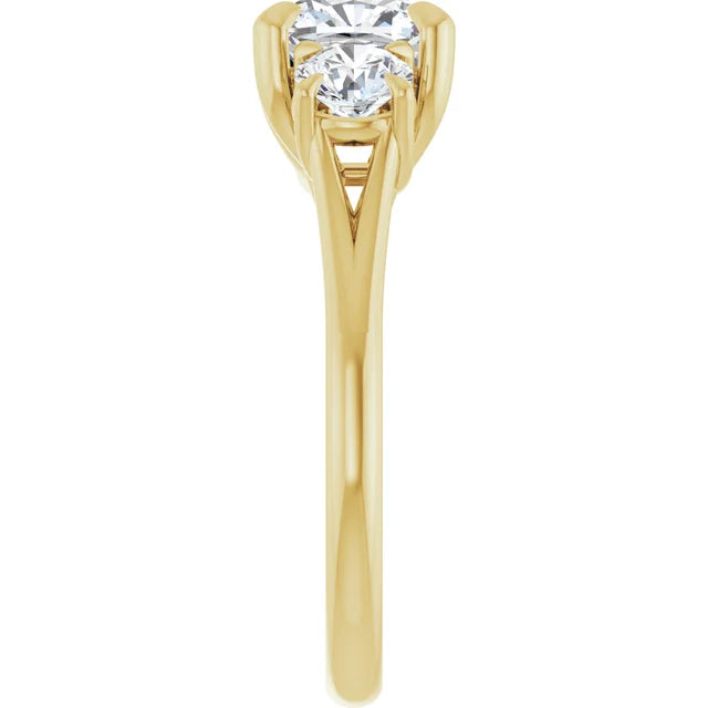 Cushion Yellow Gold Tri Stone Moissanite Engagement Ring