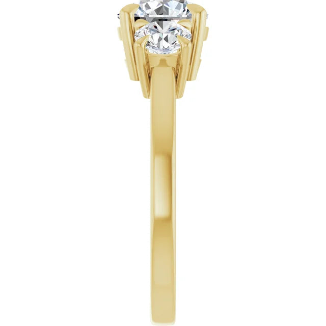Round Brilliant Yellow Gold Tri Stone Moissanite Engagement Ring