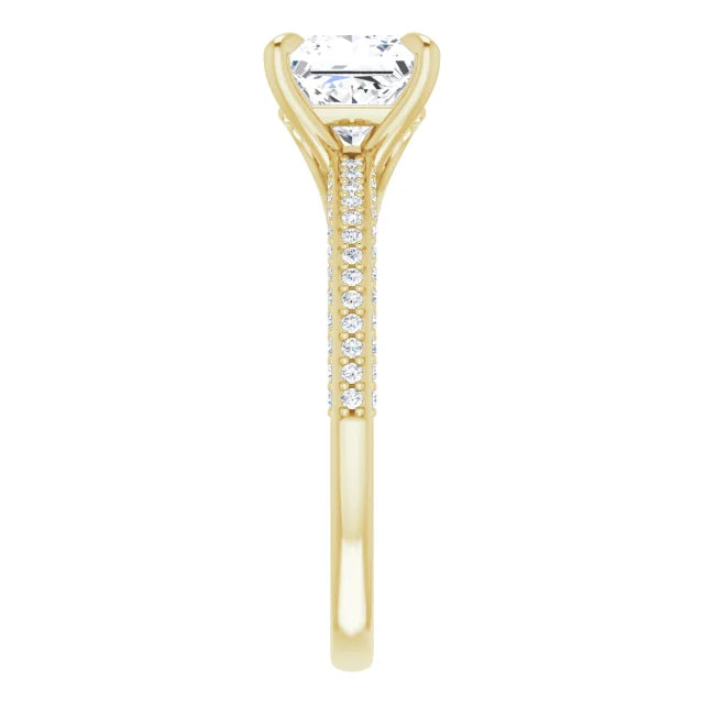 Princess Yellow Gold Pave Moissanite Engagement Ring